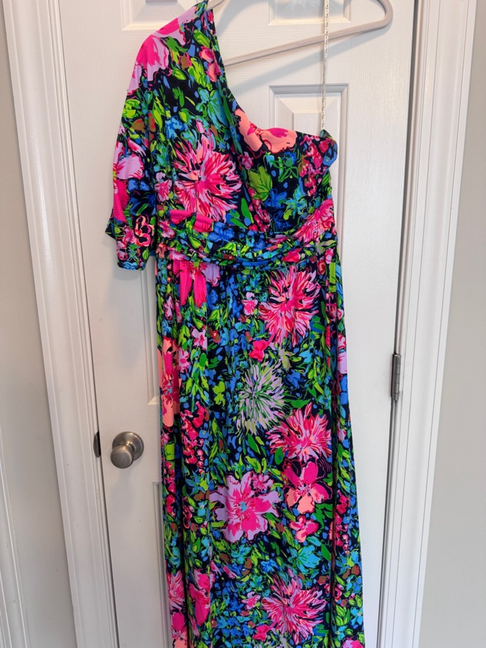 Lilly Pulitzer One-Shoulder Floral Maxi Dress in Hot Pink, Green, Blue